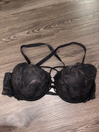 36D PINK Black Lace criss Cross Date Push Up Bra