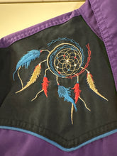 Load image into Gallery viewer, Large Vintage High Noon Purple Western Pearl Snap with Embroidered Dreamcatchers
