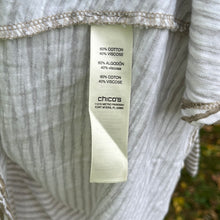 Load image into Gallery viewer, XL Chicos Tan &amp; White Stripe Asymmetrical Hem Tunic Top

