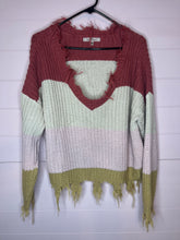 Load image into Gallery viewer, Large Love Tree V-Neck Distressed Sweater
