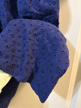 Load image into Gallery viewer, Medium Free People NWT Bow Open Back Eyelet Navy Blue Puff Sleeve Dress
