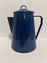 Load image into Gallery viewer, Vintage Blue Speckled Enamel Farmhouse Percolator For Coffee
