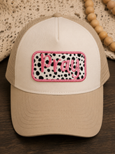Load image into Gallery viewer, Pray Patch | Embroidered Dalmatian Print | Western Boho Christian Boutique Cap | Cute Faith-Based Gift for Women
