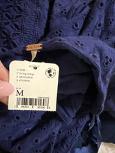 Load image into Gallery viewer, Medium Free People NWT Bow Open Back Eyelet Navy Blue Puff Sleeve Dress
