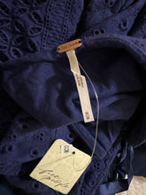 Load image into Gallery viewer, Medium Free People NWT Bow Open Back Eyelet Navy Blue Puff Sleeve Dress
