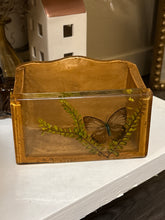 Load image into Gallery viewer, vintage acrylic Lucite napkin or letter holder featuring dried butterflies and flowers
