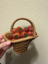 Load image into Gallery viewer, 1985 vintage Burwood Products Company plastic wall hanging plaque shaped like a woven basket filled with strawberries
