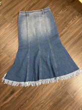 Load image into Gallery viewer, Small High Low Fringe Denim Skirt
