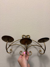Load image into Gallery viewer, Vintage Gold Wrought Iron Triple Pillar Candelabra Wall Sconce
