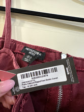 Load image into Gallery viewer, Size 10 NWT PrettyLittleThing Washed Burgundy Dipped Hem Denim Corset Top

