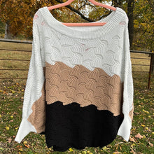 Load image into Gallery viewer, Medium Andree White Black Tan Scalloped Color Block Sweater
