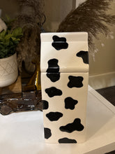 Load image into Gallery viewer, Vintage Cow Print Glass Cookie Jar
