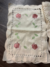 Load image into Gallery viewer, 4 Vintage Silk Satin Floral Table Placemat Embroidered Scalloped Edge
