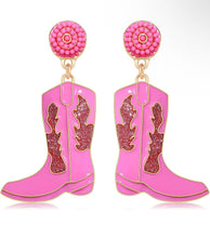 Load image into Gallery viewer, NWT Hot Pink Cowboy Boot Ear Rings
