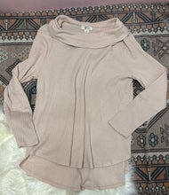 Load image into Gallery viewer, Large Style &amp; Co Light Pink Waffle Knit Cowl Neck Long Sleeve Top
