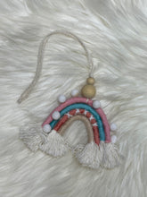 Load image into Gallery viewer, Pink &amp; Blue Boho Rainbow Tassel Car Charm

