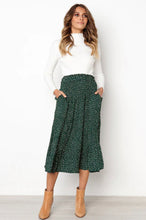 Load image into Gallery viewer, Large Green Polka Dot Pleated Swing Midi Skirt
