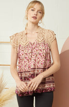 Load image into Gallery viewer, Large VICI Boho Floral print eyelet v-neck ruffle sleeve top
