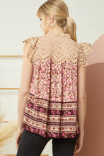 Load image into Gallery viewer, Large VICI Boho Floral print eyelet v-neck ruffle sleeve top
