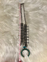 Load image into Gallery viewer, Turquoise &amp; Tan Silver Squash Blossom Western Necklace
