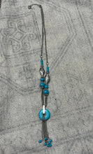 Load image into Gallery viewer, Turquoise &amp; Silver Long Tassel Necklace
