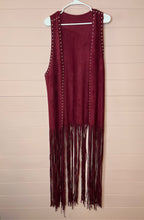 Load image into Gallery viewer, Medium Crazy Train Western Maroon Long Fringe Vest
