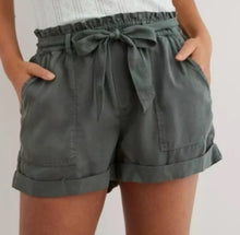 Load image into Gallery viewer, Medium Aerie NWOT Army Green Lyocell High Waisted Elastic Paperbag Camp Shorts

