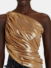 Load image into Gallery viewer, XL NWT NORMA KAMALI
Gold Diana Lamé Ruched One-Shoulder Top
