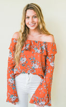 Load image into Gallery viewer, Medium Karlie Orange Floral Off Shoulder Boho Top
