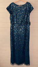 Load image into Gallery viewer, Size 16W NWT ADRIANNA PAPELL DEEP BLUE SEQUIN SHORT SLEEVE COLUMN GOWN (PLUS SIZE)
