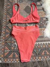 Load image into Gallery viewer, Small Aerie Coral Pink Ribbed Two Piece High Cut Cheeky Swim Suit
