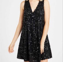 Load image into Gallery viewer, Large Altar’d State Black Sequin Feather Sleeveless Dress
