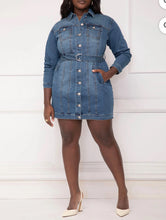 Load image into Gallery viewer, Size 18 Eloquii NWOT Denim Belted Dress
