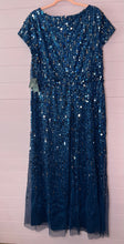 Load image into Gallery viewer, Size 16W NWT ADRIANNA PAPELL DEEP BLUE SEQUIN SHORT SLEEVE COLUMN GOWN (PLUS SIZE)
