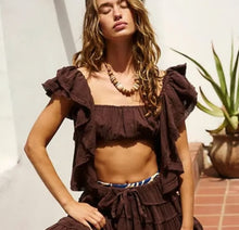 Load image into Gallery viewer, XL Free People NWT Brown Coconut Ruffle Crop Top

