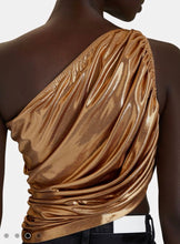 Load image into Gallery viewer, XL NWT NORMA KAMALI
Gold Diana Lamé Ruched One-Shoulder Top
