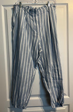 Load image into Gallery viewer, Large Petite Loft Blue White Stipe Linen Paper Bag Pants
