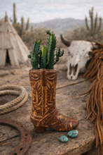 Load image into Gallery viewer, Artificial Succulent In Brown Ceramic Cowboy Boot Planter
