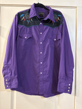 Load image into Gallery viewer, Large Vintage High Noon Purple Western Pearl Snap with Embroidered Dreamcatchers
