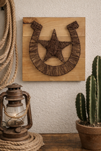 Load image into Gallery viewer, Rustic Western Horseshoe and Star Wooden Twine Wall Decor
