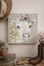 Load image into Gallery viewer, Boho Floral Hand Painted Cow Canvas Wall Decor
