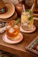 Load image into Gallery viewer, Pink &amp; Gold Ceramic Coasters Set of 4
