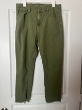Load image into Gallery viewer, Size 12 Old Navy Mid-Rise Perfect Straight Green Denim Raw Hem Jeans
