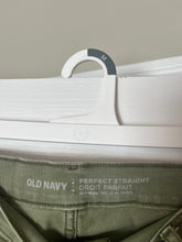 Load image into Gallery viewer, Size 12 Old Navy Mid-Rise Perfect Straight Green Denim Raw Hem Jeans
