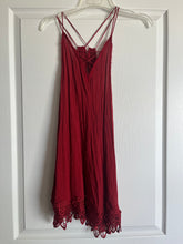 Load image into Gallery viewer, Small Free People Red Gauze Rose Lace Criss Cross Tank Top
