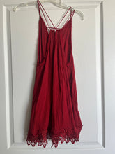 Load image into Gallery viewer, Small Free People Red Gauze Rose Lace Criss Cross Tank Top
