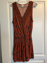 Load image into Gallery viewer, Large Mossimo Dark Orange Sunflower Wrap Romper With Pockets
