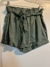 Load image into Gallery viewer, Medium Aerie NWOT Army Green Lyocell High Waisted Elastic Paperbag Camp Shorts
