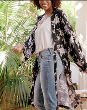 Load image into Gallery viewer, One Size Spiritual Gangster Black Floral Print Kimono
