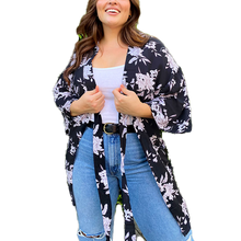 Load image into Gallery viewer, One Size Spiritual Gangster Black Floral Print Kimono
